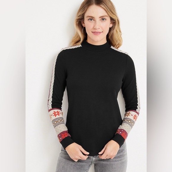 crocheted fair isle mock neck tee X-large NWT - Picture 1 of 9